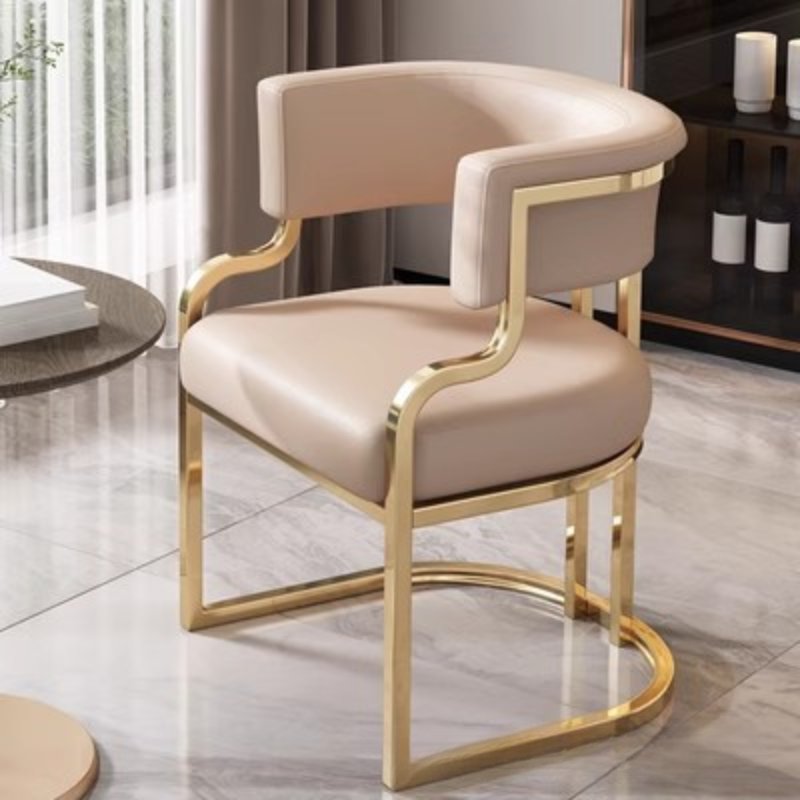 Minimalist Arm Chair with Cushioned Seat, Arms, Metallic Metal Legs, and Low Back
