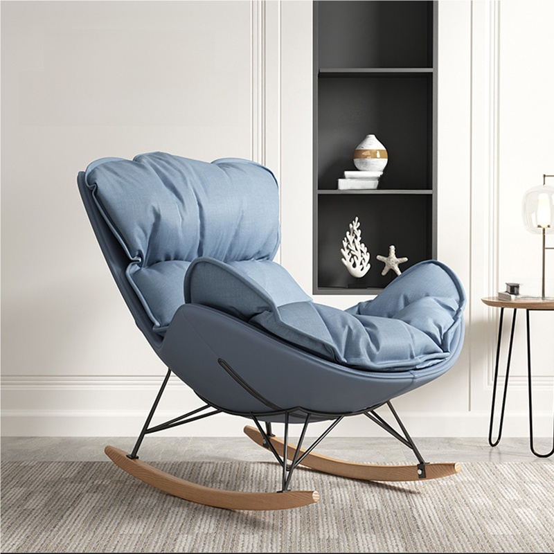 Grey/Chalk/Amber Contemporary Alloy 2 Piece Set Rocking Armchair with Padded Upholstery and Ottoman