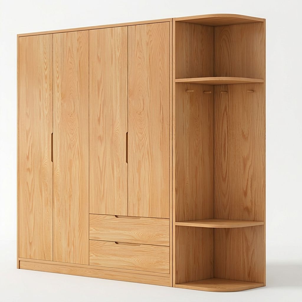 Modern Natural Wood Wardrobe Armoire with Sliding Doors, Drawers, and Shelves - image 82