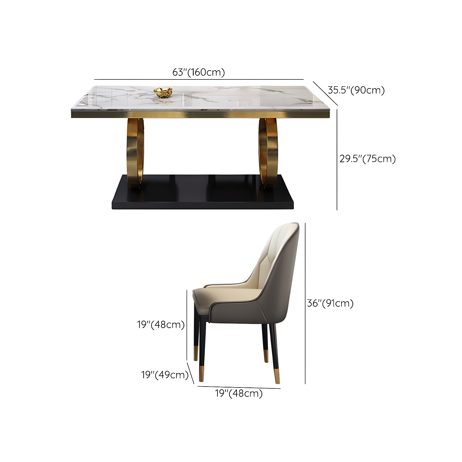 Glam Marble Dining Set with Gold Metal Pedestal Base - White and Beige - 1/5/7 Piece Set - image 18