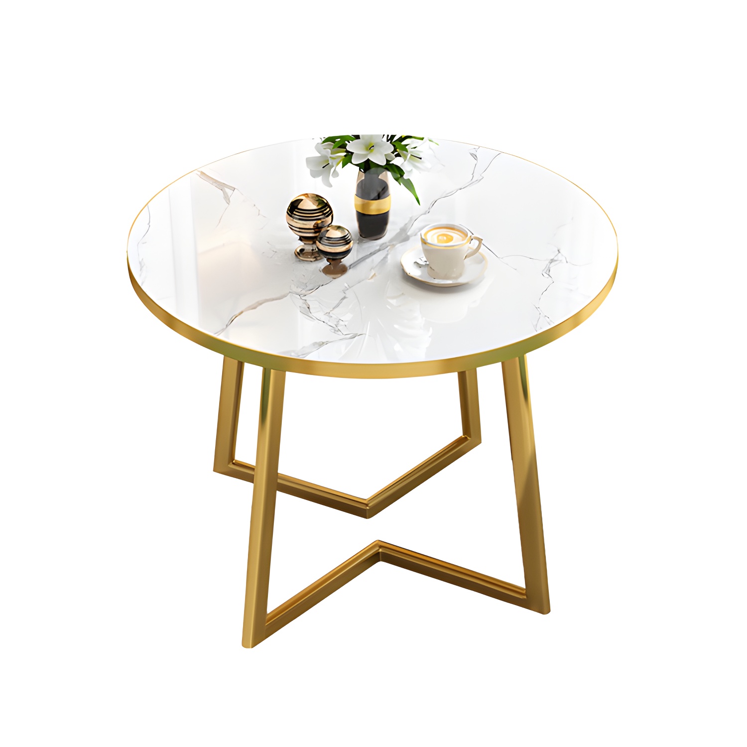 Round Standard Laminated Faux Marble Dining Set with Gold Metallic Legs for Dining Furniture - image 5