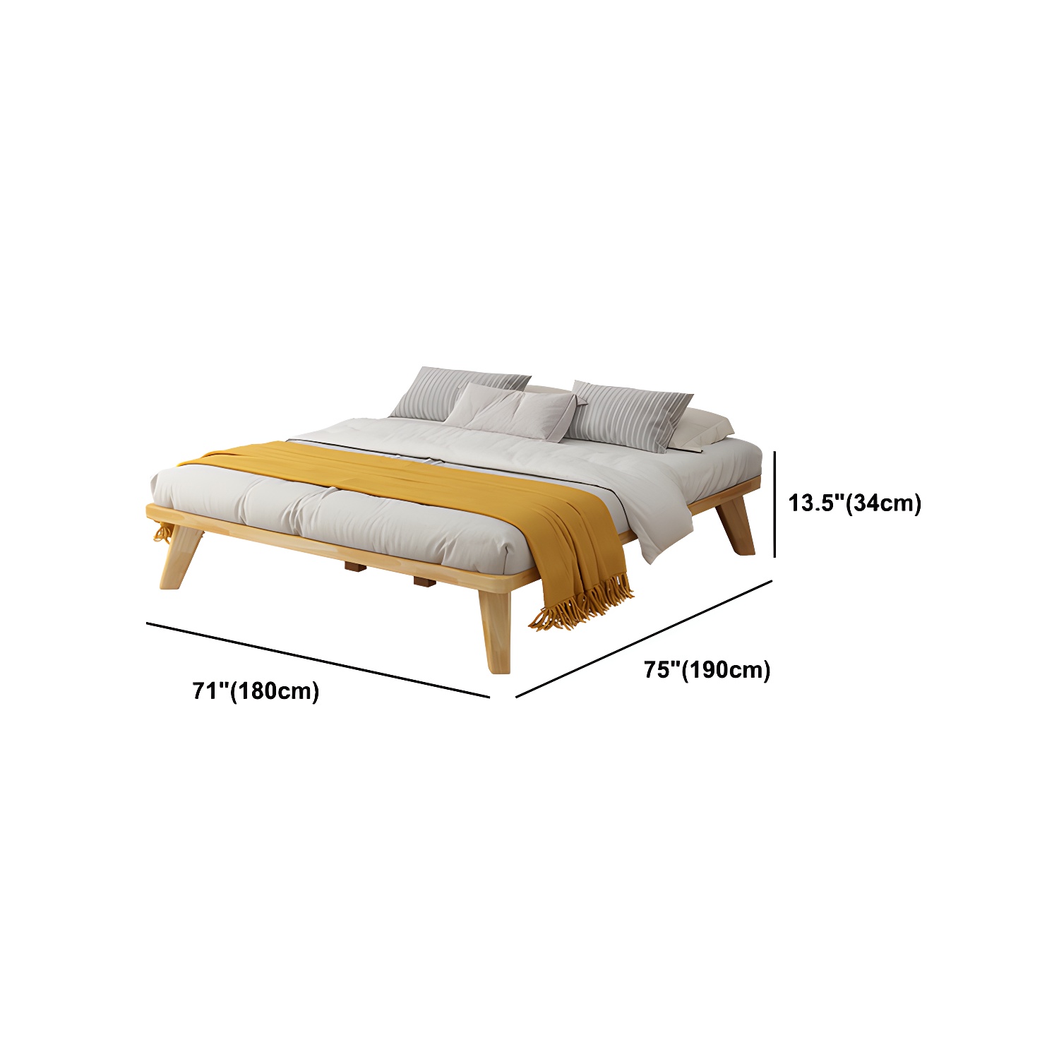 Natural Upholstered Wooden Bed Frame Nordic 13.39" H Platform Bed - image 14
