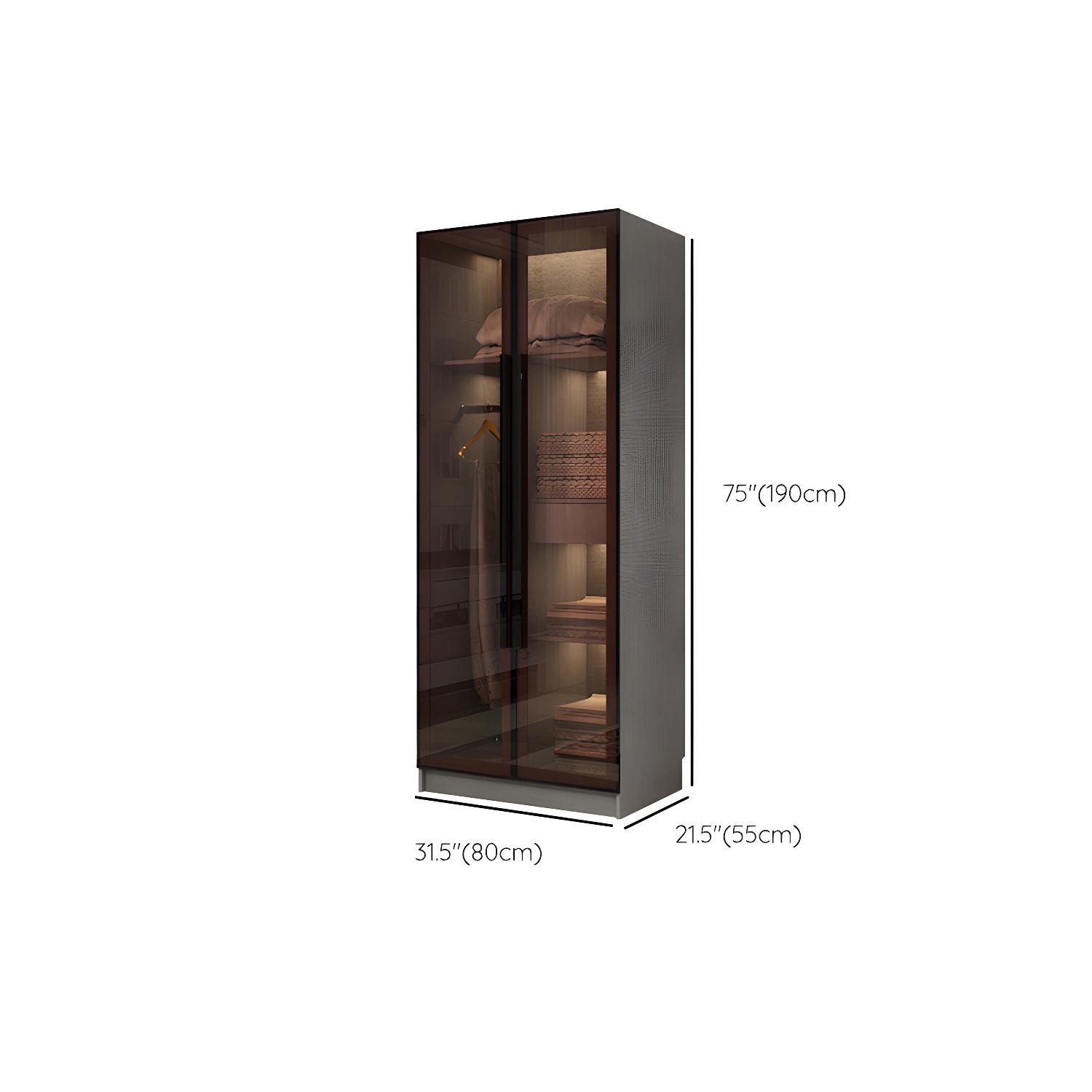 Modern Glass Hinged Doors Wardrobe Armoire Wood Frame Wardrobe with Shelves without Light - image 12