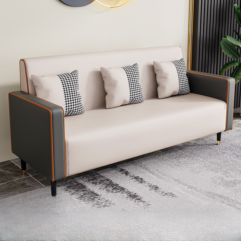 Casual Solid Color Water Resistant Sofa Couch in Grey/Cream/Citrus Color for 3 Person with Square Arm and 3 Pillows - image 3