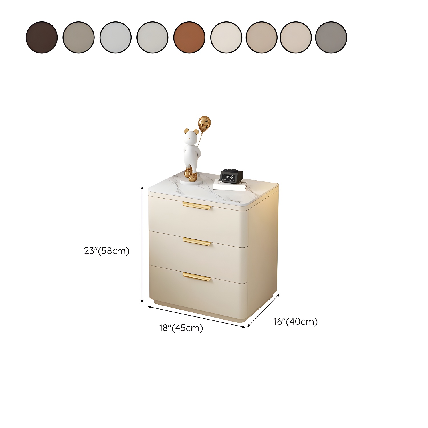 Modern 3 Drawers Nightstand with Slate Countertop and Gold Handles for Bedroom - image 16
