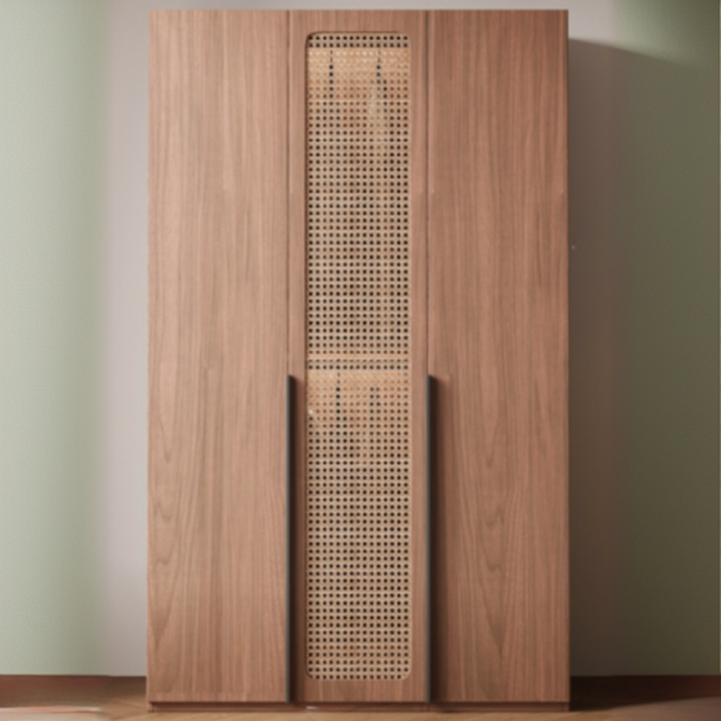 Cocoa Minimalist Pine Wood Wardrobe Closet with Soft Close Drawer, Soft Close Door, Interior Shelves, and Clothing Rod