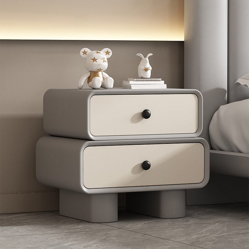 Contemporary Wood Nightstand with Drawer Storage and Faux Leather Countertop - image 5