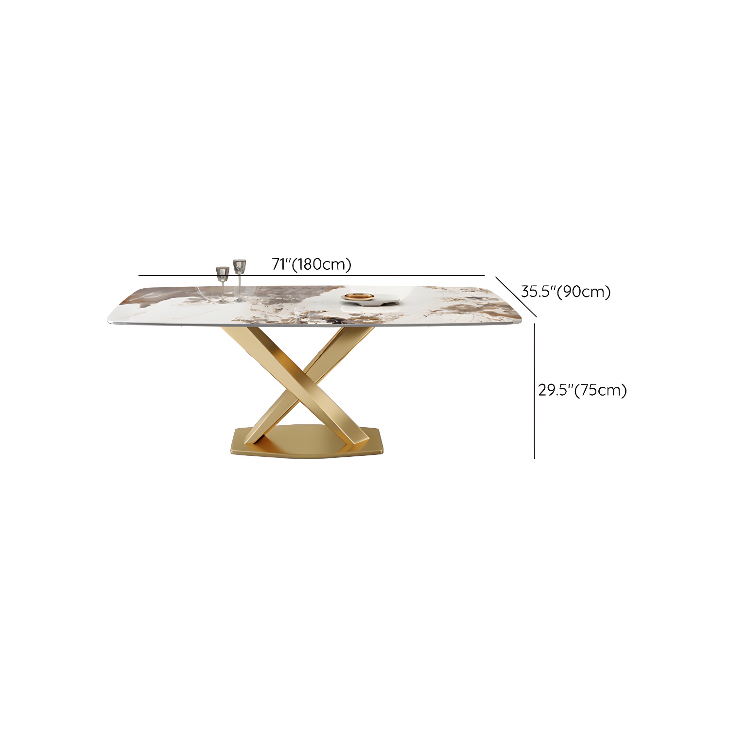 Glam Metal Dining Set in Beige with Gold Pedestal Base and Slate Tabletop - 1/5/7 Piece Set - image 17