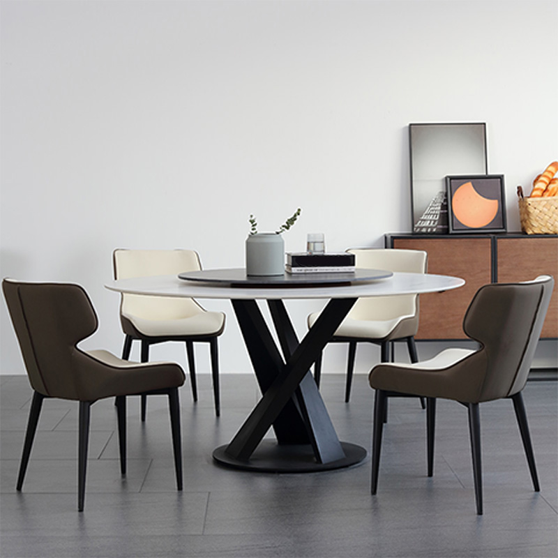 Industrial Metal Dining Set with Upholstered Chairs in White - 5 Piece Set