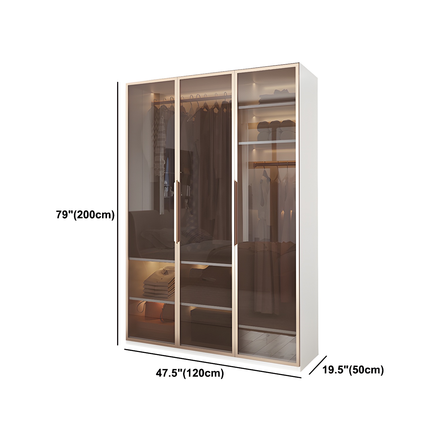 White Manufactured Wood Cabinet with Glass Door Modern Hinged Door Wardrobe for Home - image 9