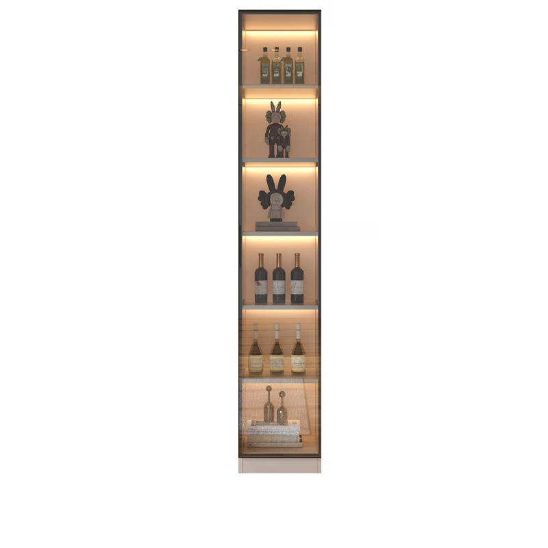 Modern Timber Countertop Server with Glazed Door Hutch, Narrow Size, Six Internal Shelves for Kitchen Cupboards - image 2