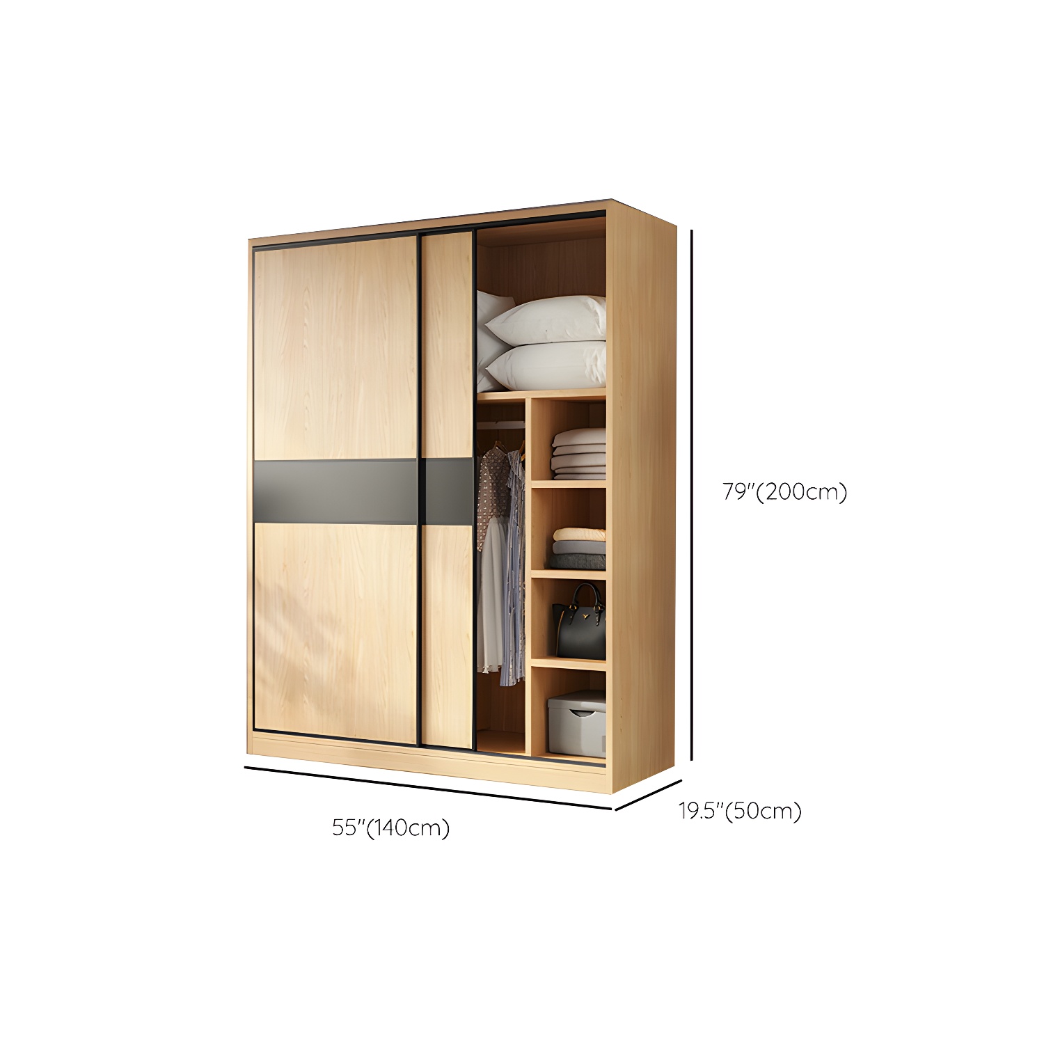 Light Wood Wardrobe Armoire with Sliding Doors, Clothing Rod, and Soft-Close Drawers - image 13