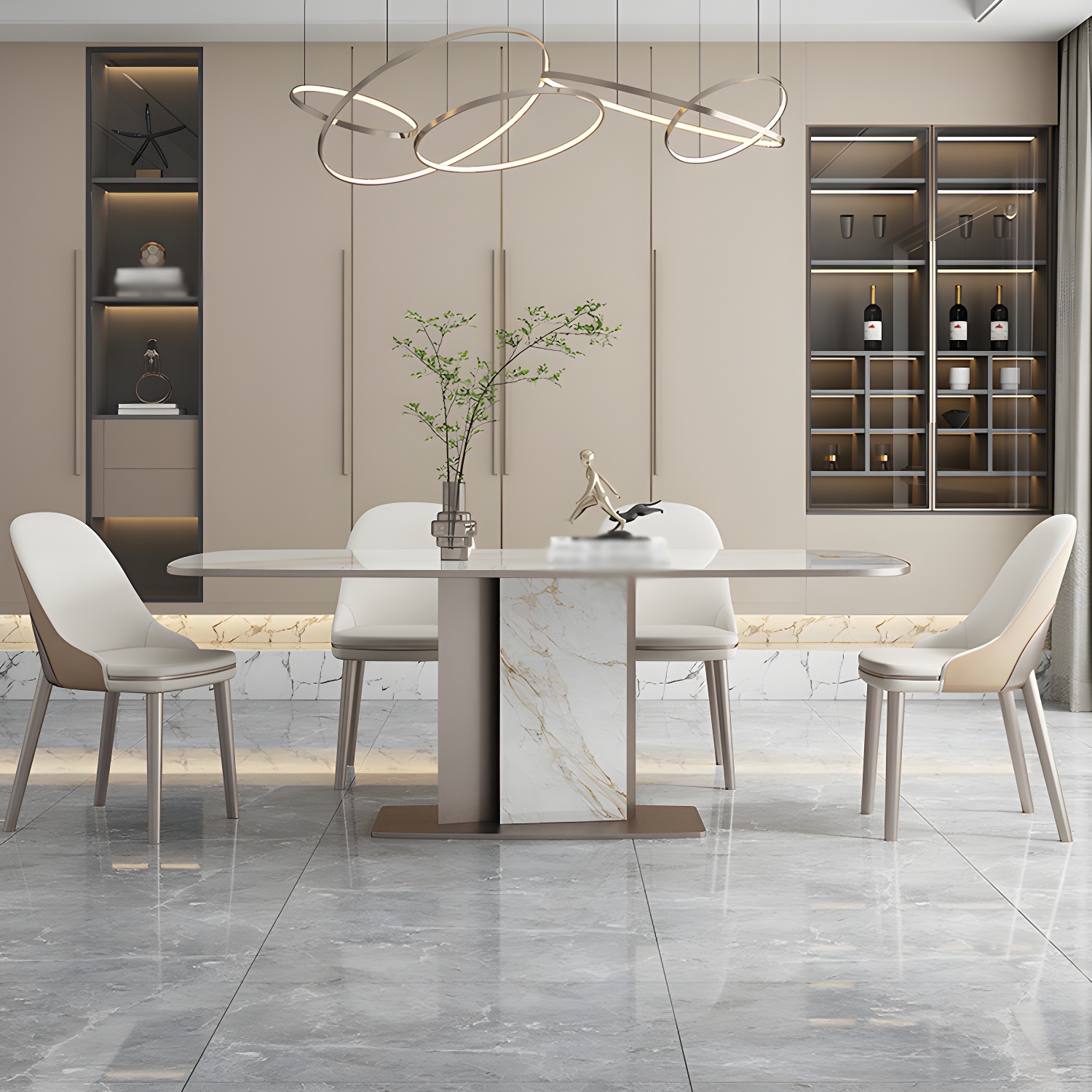 Luxury Sintered Stone Top Dining Set 1/2/5/6/7 Pieces Rectangle Dining Table with Chairs