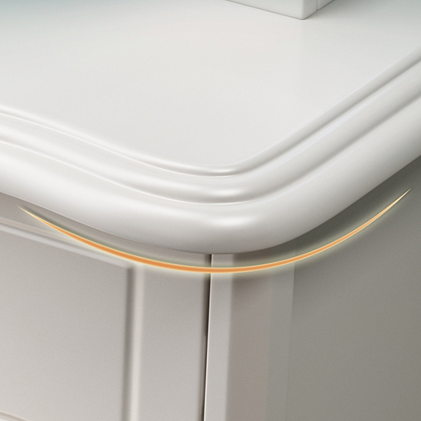 Modern White Wood Makeup Vanity with Seating & Standing Mirror - image 3