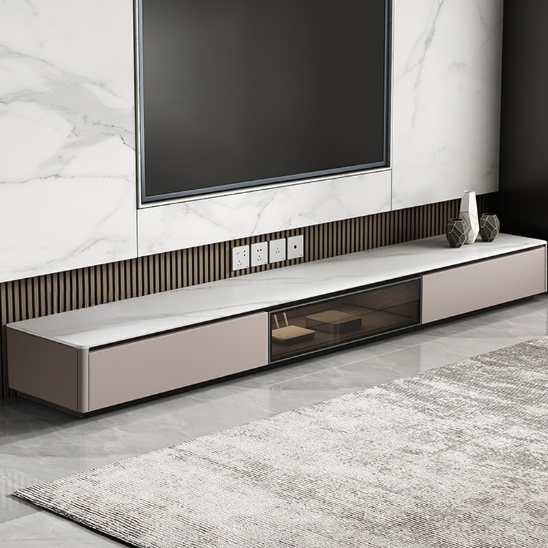 Art Deco Sintered Stone TV Stand for Sitting Room with Multiple Drawers, Storage Cabinet, Cable Management, and Door