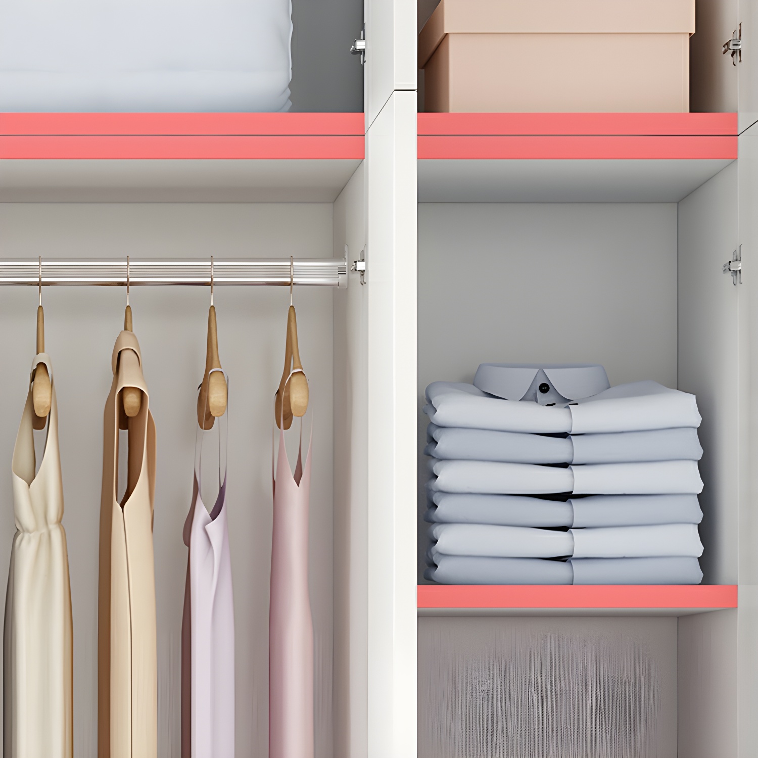 Modern White Wood Wardrobe Armoire with Shelves & Clothing Rod - Spacious and Stylish - image 8