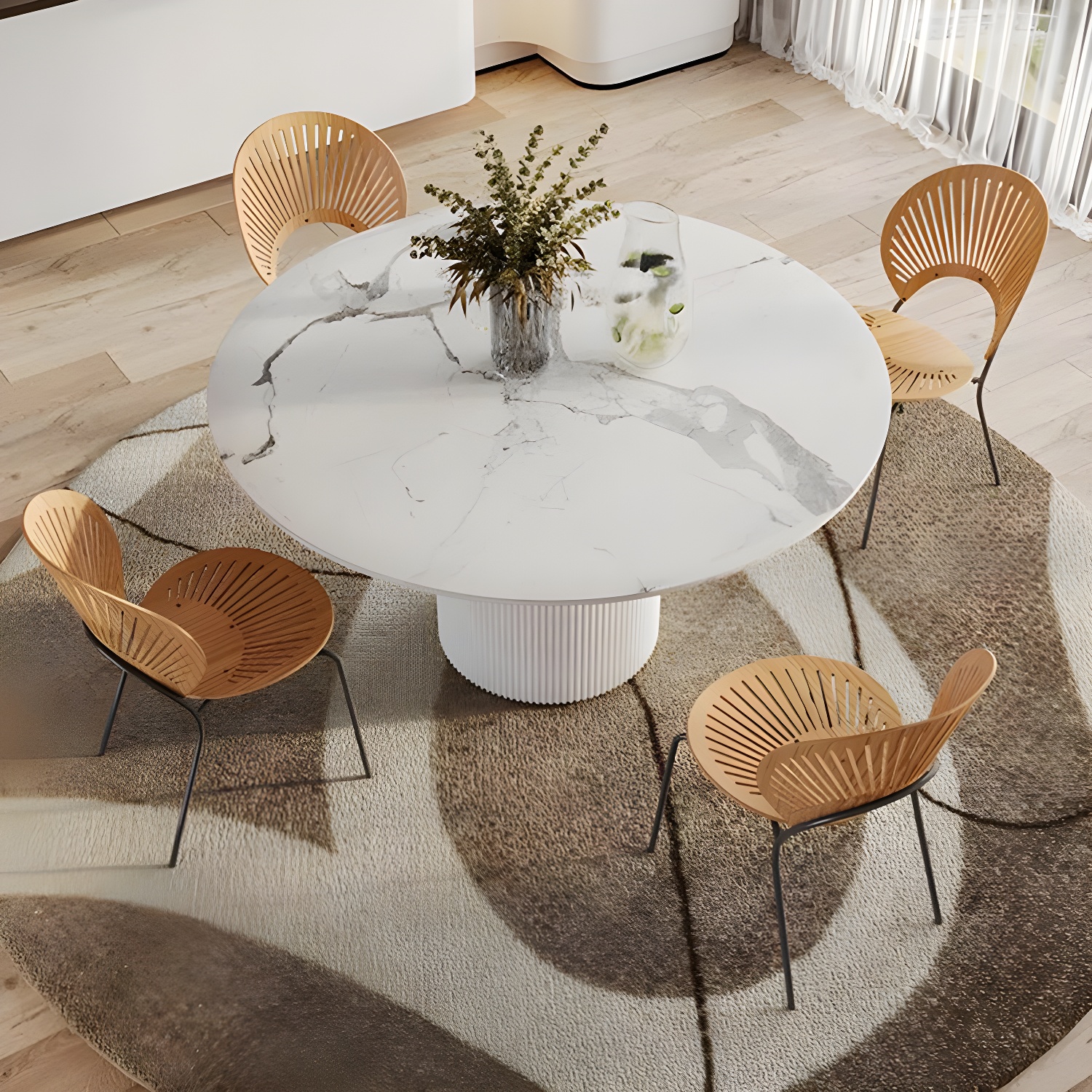 Modern 1/4/5/7 Pieces Dining Set Round Stone Dining Table for Kitchen - image 11