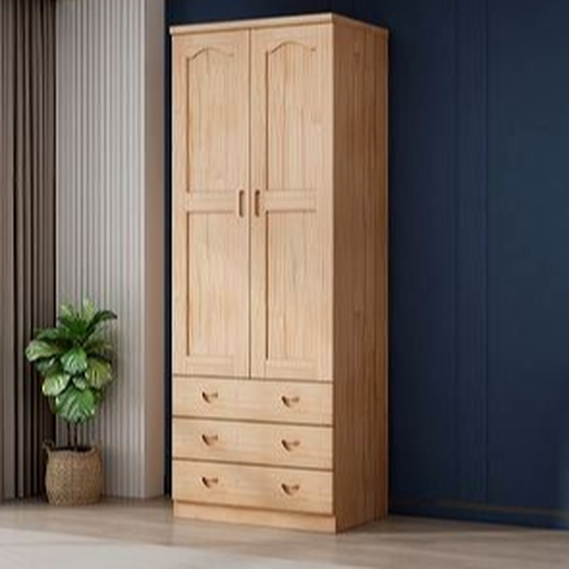 Natural Finish Minimalist Pine Wood Cabinet Armoire with 3-Drawer, Interior Shelves, and Clothing Rod - image 3