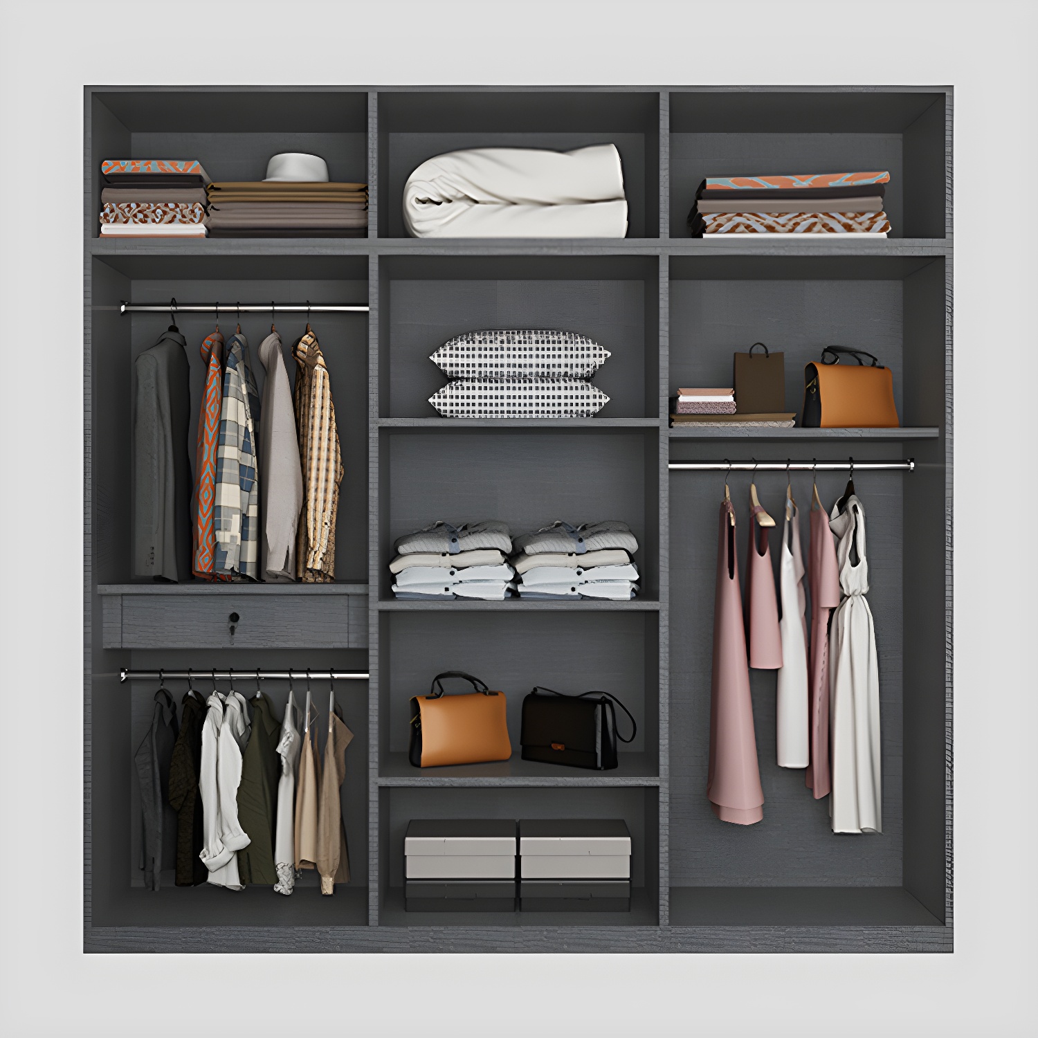 Contemporary Grey Storage Cabinet with Garment Rod Hinged Door Cabinet for Bedroom - image 7