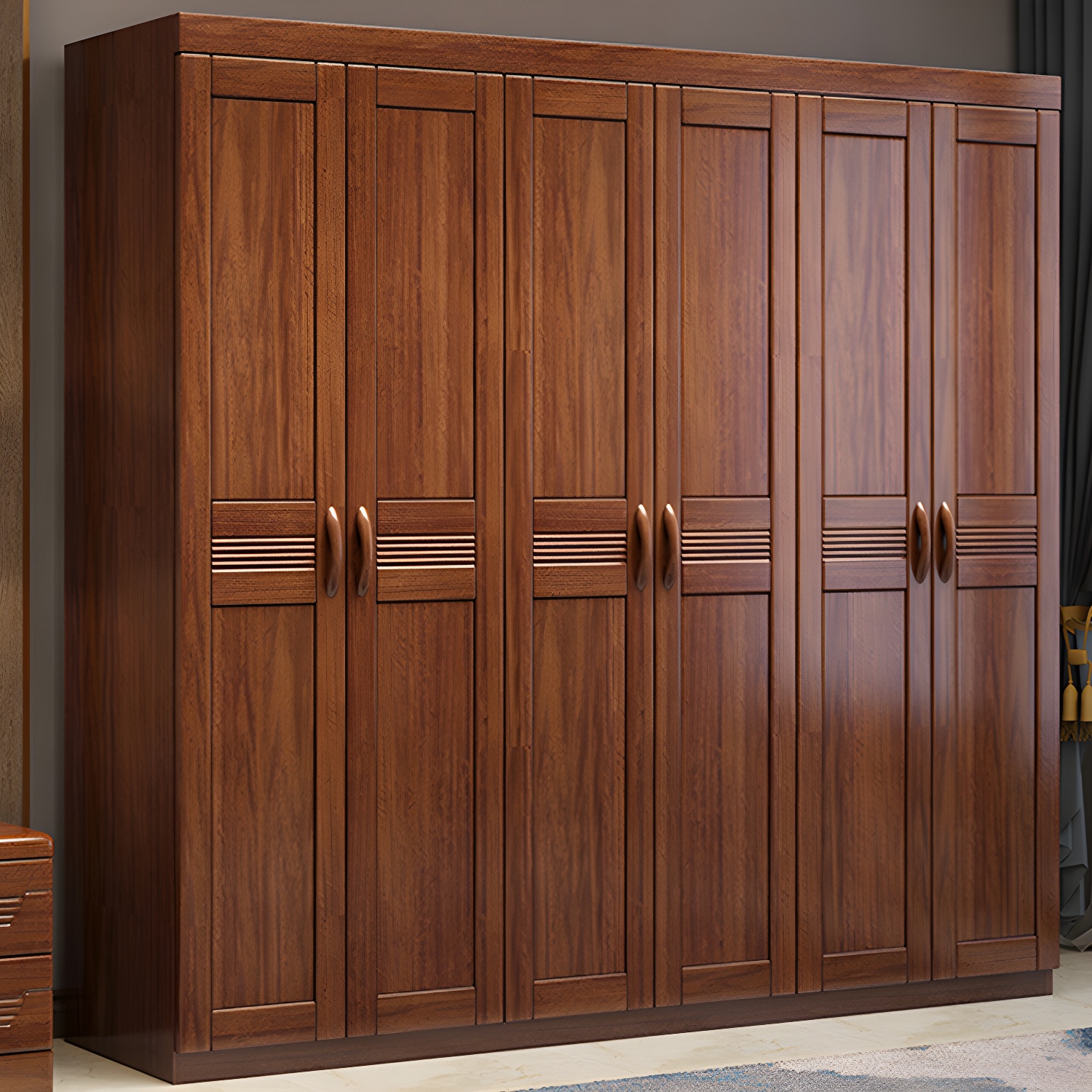 Brown Walnut Solid Wood Wardrobe Traditional Freestanding Wardrobe Armoire - image 3