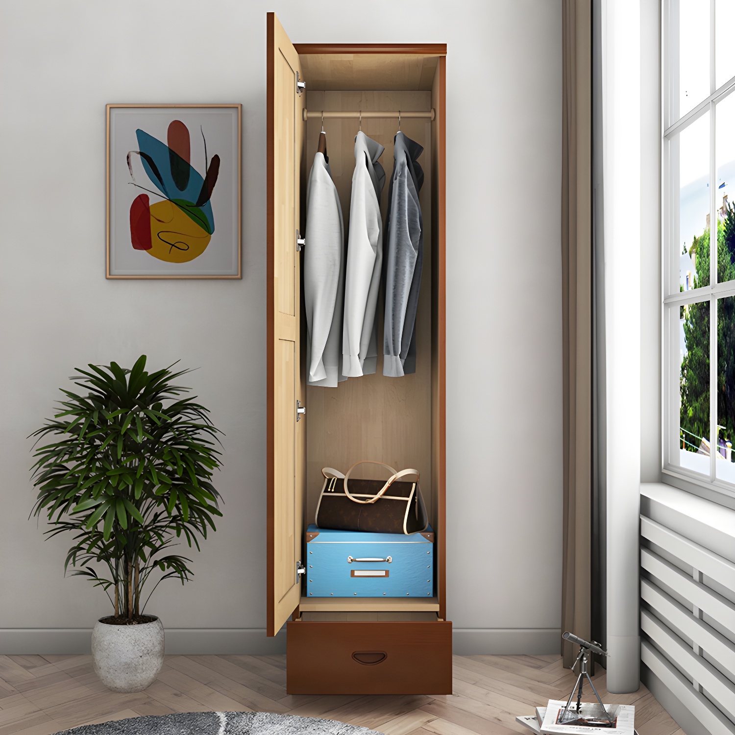 Traditional Wardrobe Cabinet Hinged Rubberwood Wardrobe Armoire - image 10