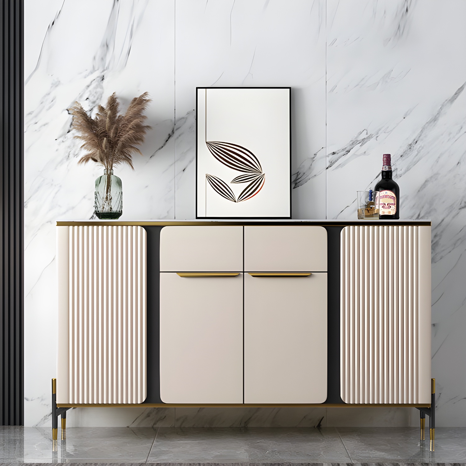 Modernism Sideboard 2 Drawers Server Cabinet with Storage for Dining Room - image 2