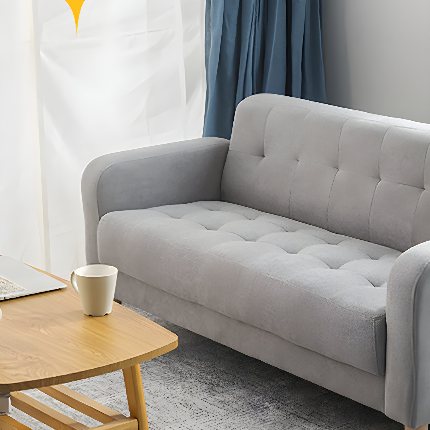 Tufted Fabric Sofa with Four Wooden Legs Square Tufted Sofa for Bonus Room - image 21