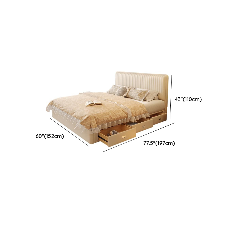 Ivory Solid Color Storage Bed with 3 Storage Boxes, Padded Frame, Sponge Upholstery, and Panel Headboard for Bedroom - image 9