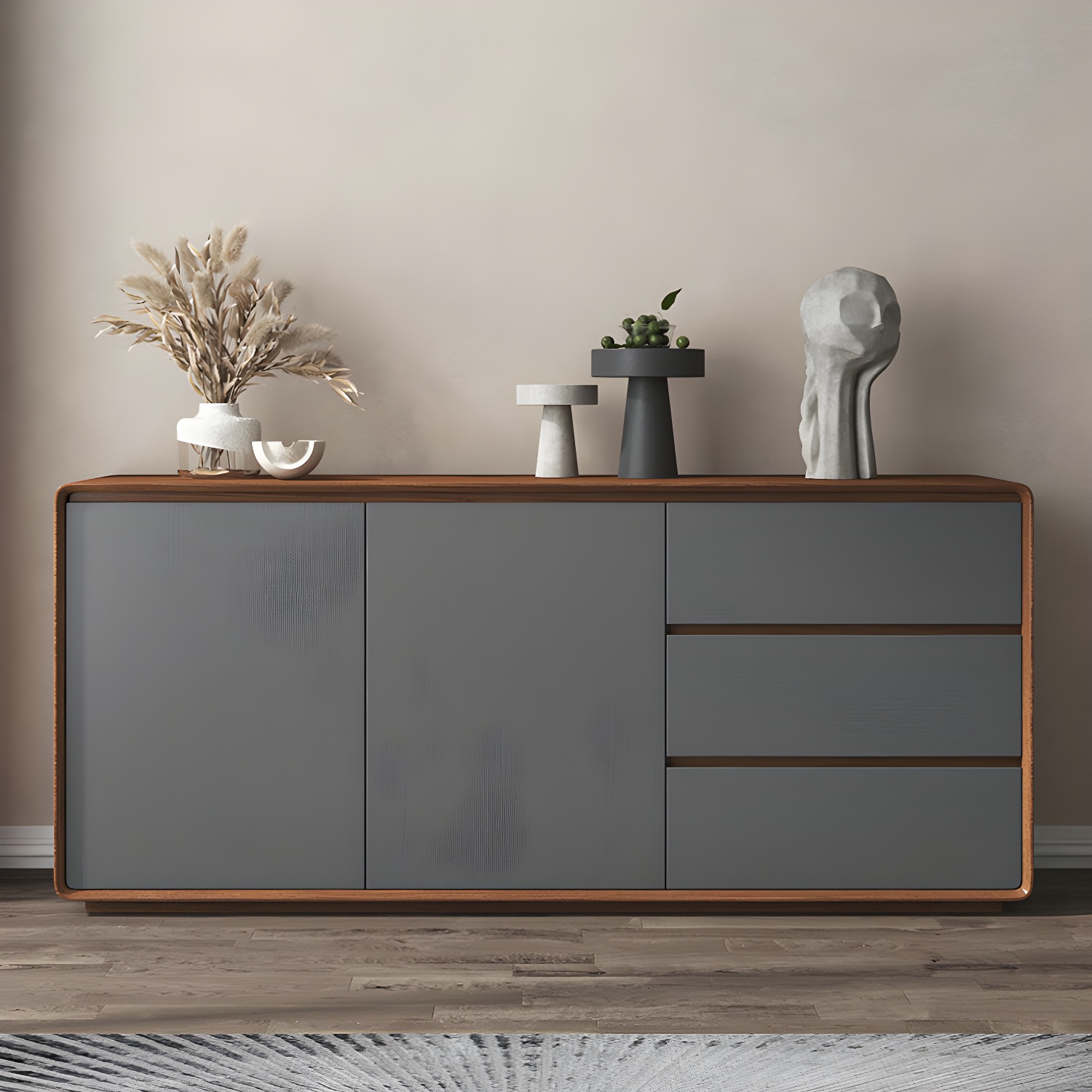 Wood Buffet Table Contemporary Style Side Board with Cabinets and Drawers - image 8