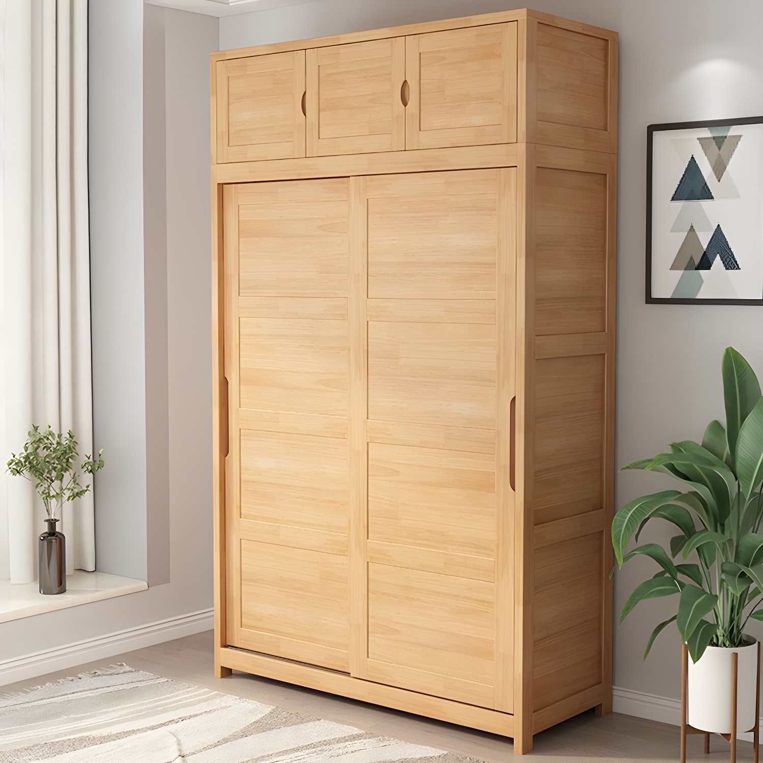 Rubberwood Solid Wood Wardrobe Traditional Freestanding Wardrobe - image 4