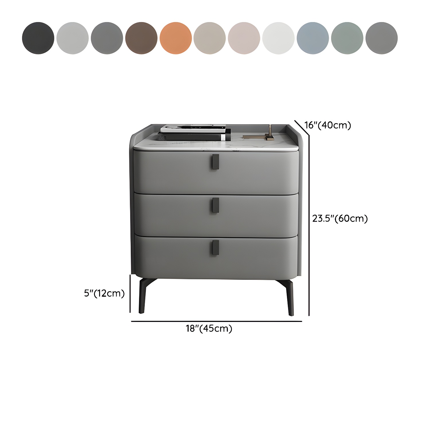 Modern Wooden 3-Drawer Nightstand Stone Countertop with Legs Partial Assembly Required - image 20