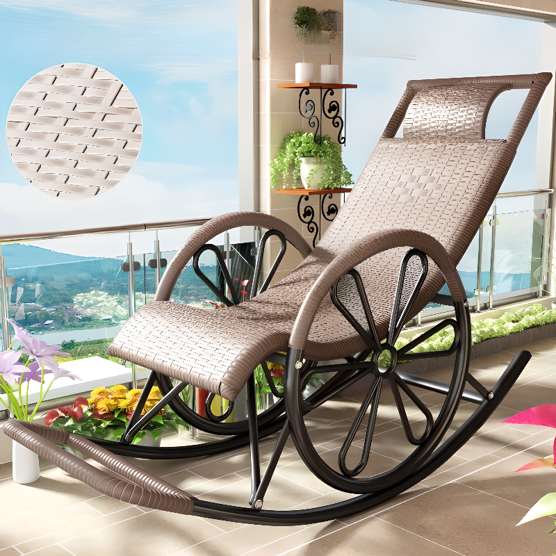Simple Scratch-tolerant Cane Porch Rocker with Round Arm - image 9