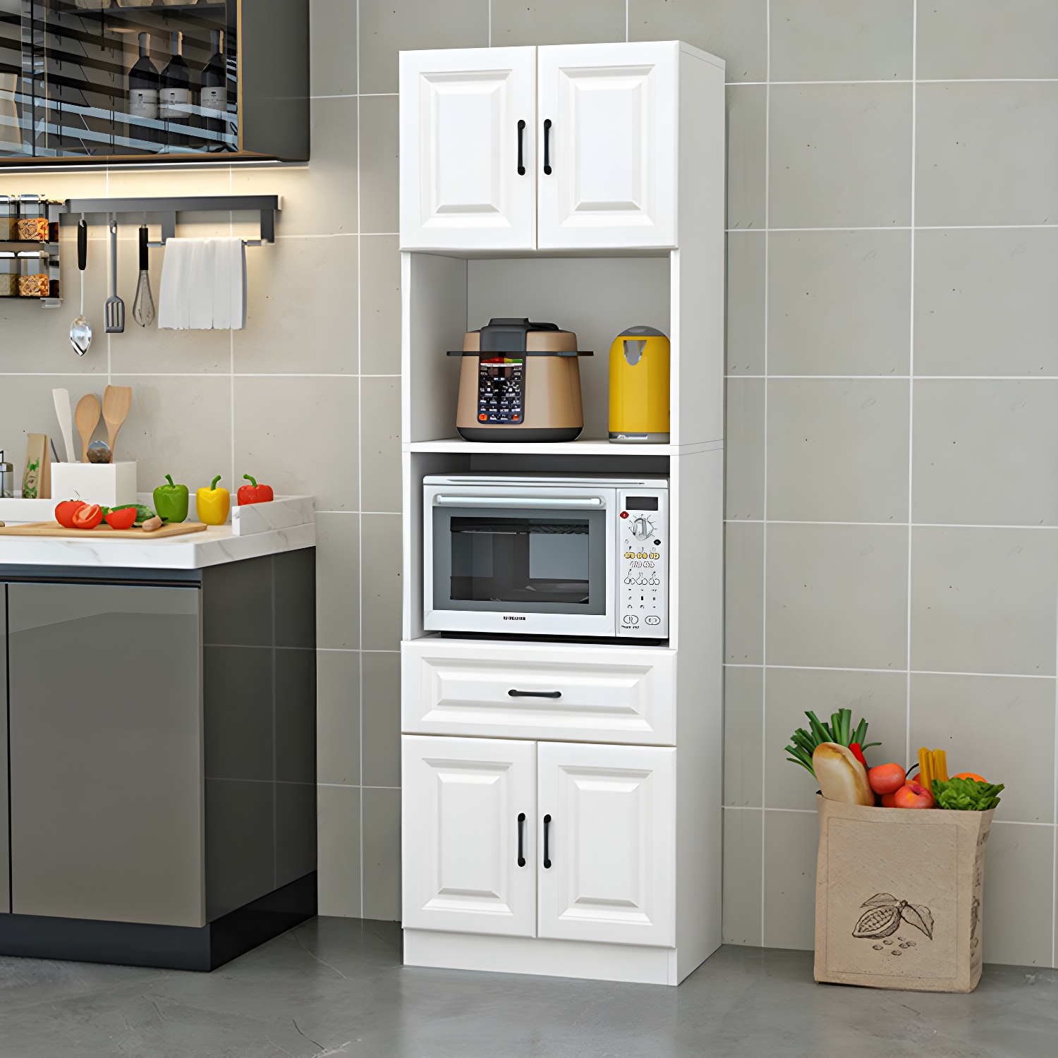 Wood Glam Server with Cabinets and Drawers - Narrow Size - Stylish and Functional - image 5