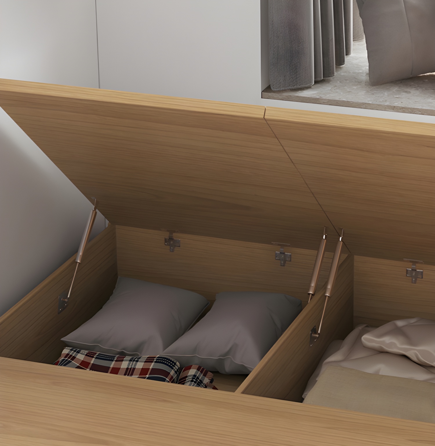 Contemporary Natural Wood Mattress Included Lift Up Storage Bed Frame - image 7