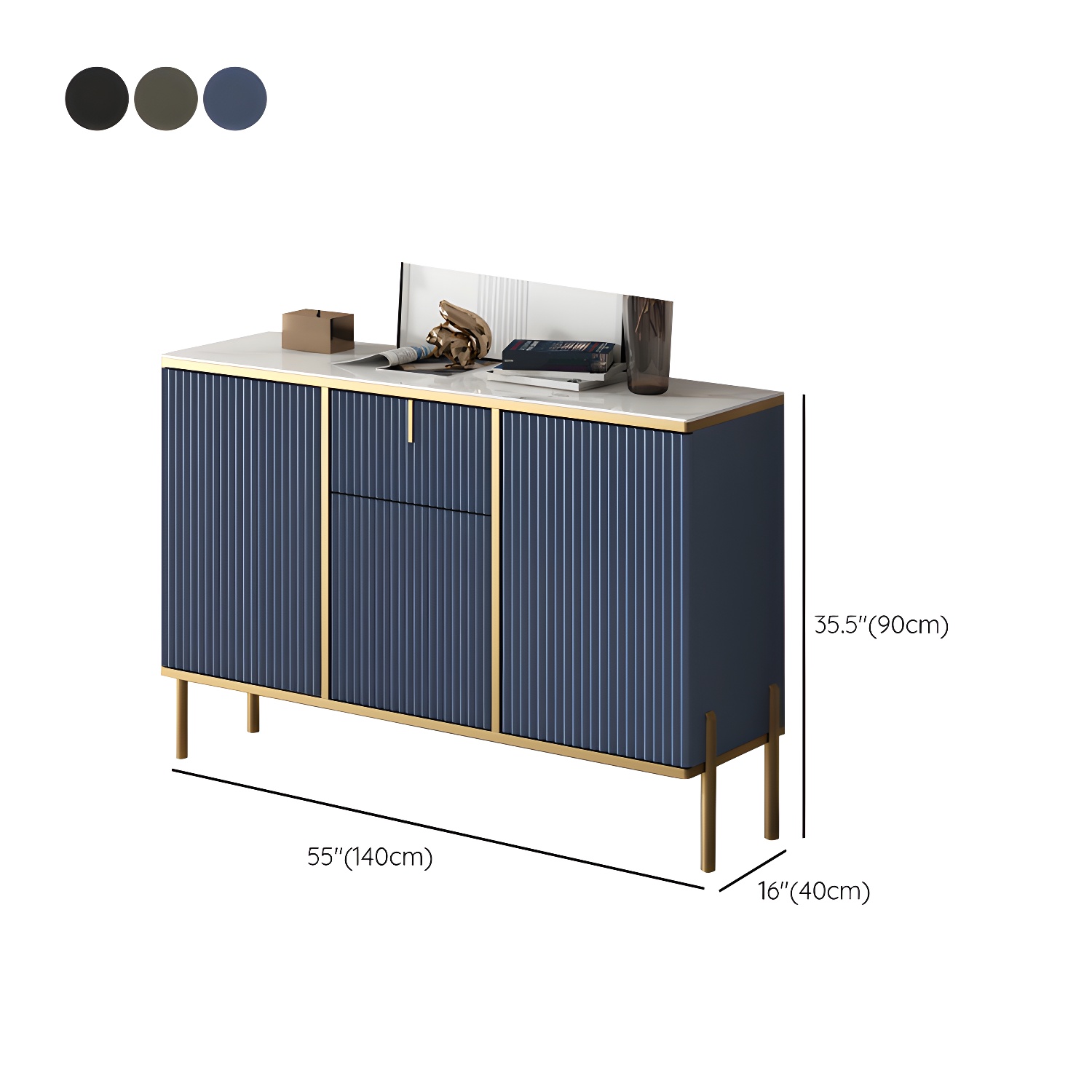 Glam Style Sideboard Stone Side Board with Drawers and Cabinets - image 14