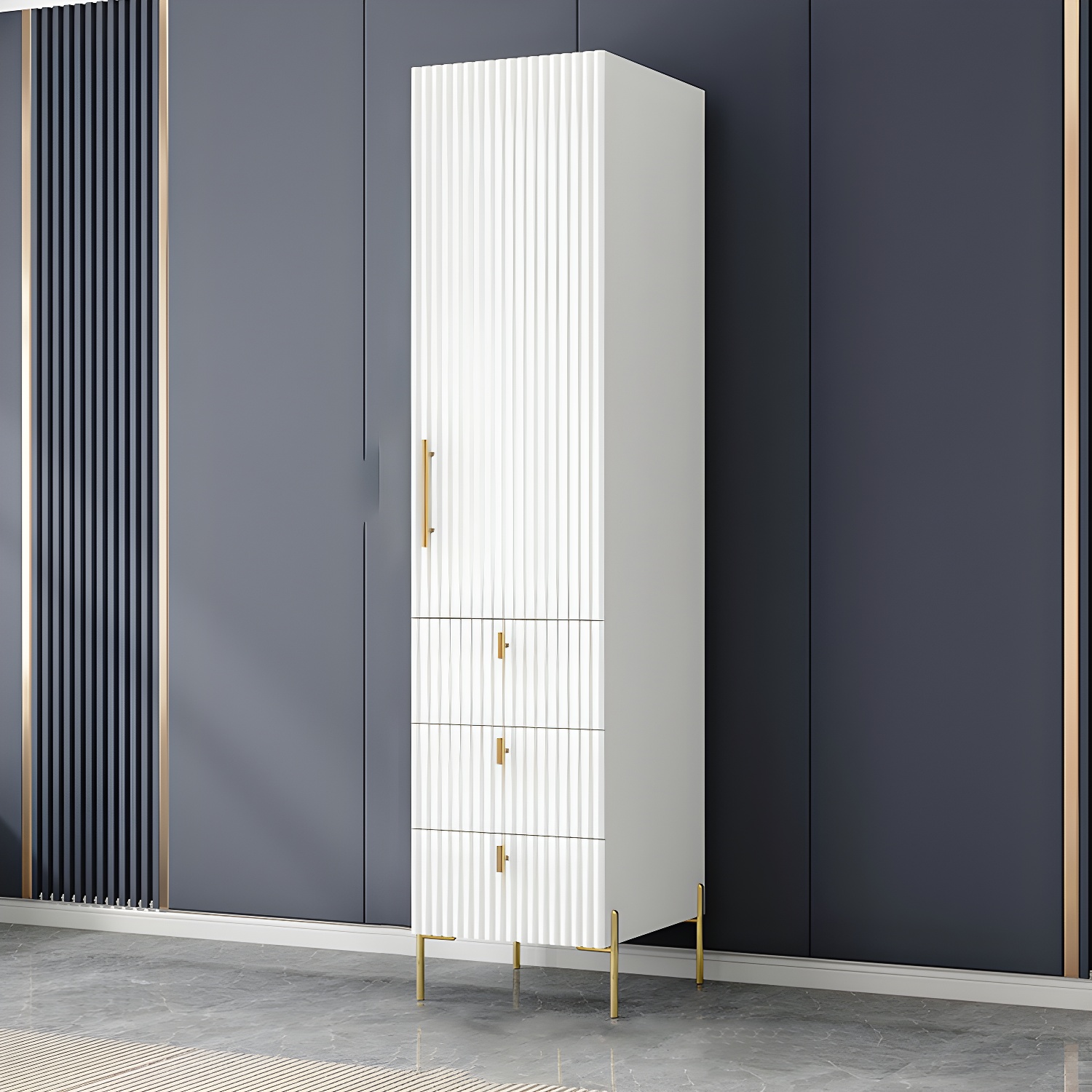 Modern Wardrobe Cabinet Engineered Wood with Garment Rod in Green/Blue/White/Grey - image 4