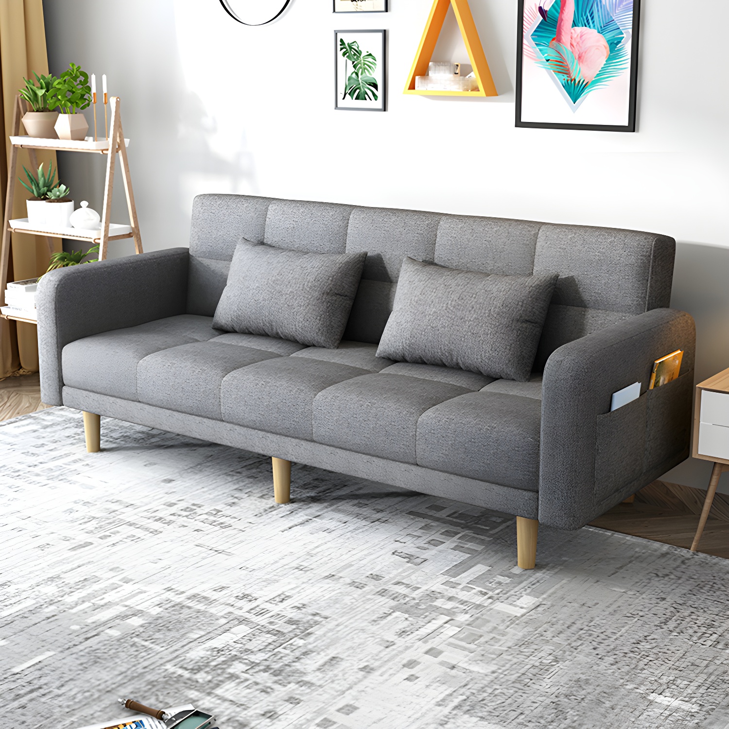 Modern Linen Tufted Sofa Bed 31"H Convertible Sofa with Square Arm - image 5