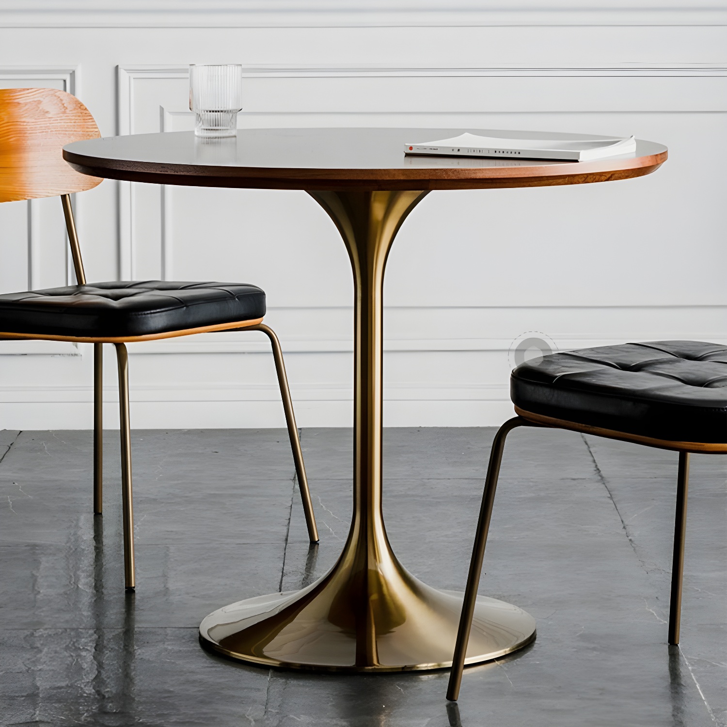 Scandinavian Standard Height Round Wood-Top Dining Table, Metal Tulip Base, Simple Assembly - image 6