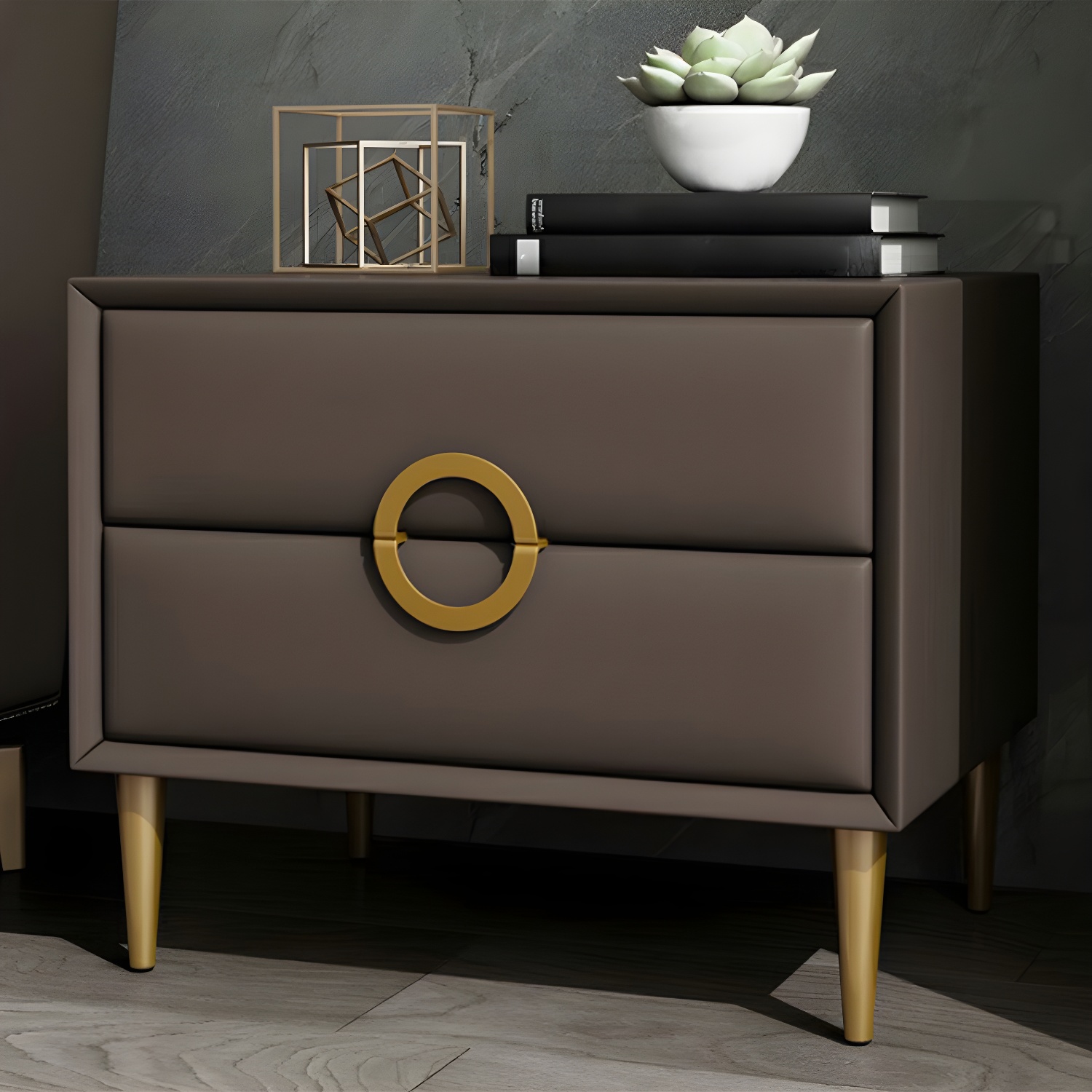 Glam Style Solid Wood Two Drawers Nightstand with Legs for Bedroom - image 7