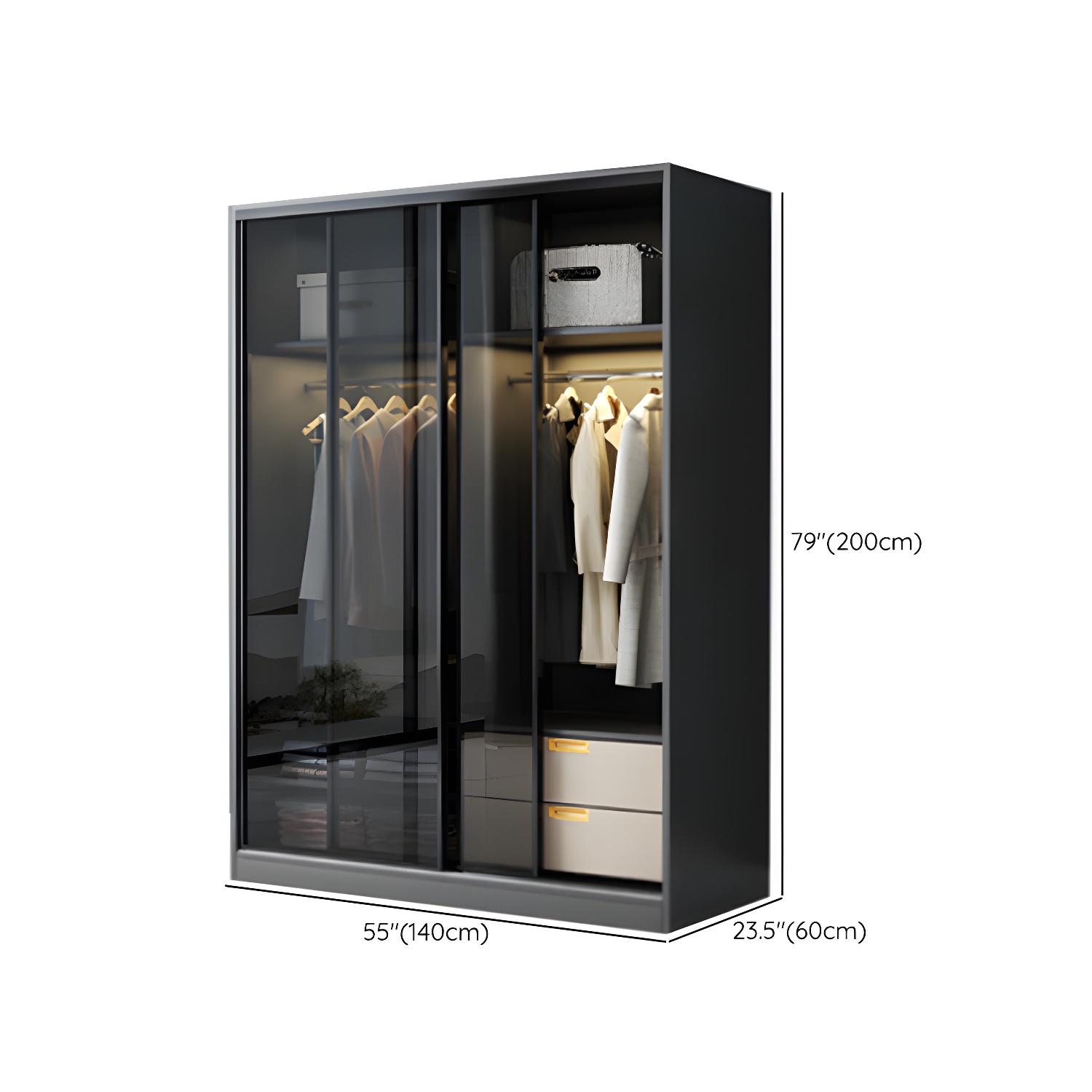 Contemporary Wood and Tempered Glass Wardrobe Freestanding Wardrobe Armoire without Light - image 12