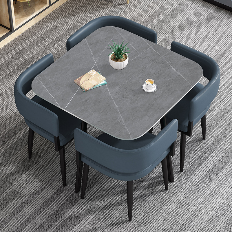 Circular Dining Table Set with a Slate Tabletop in White/Gray/Coal, Back and Cushion Chair for Dining Table for 4 in a Simple Style - image 4