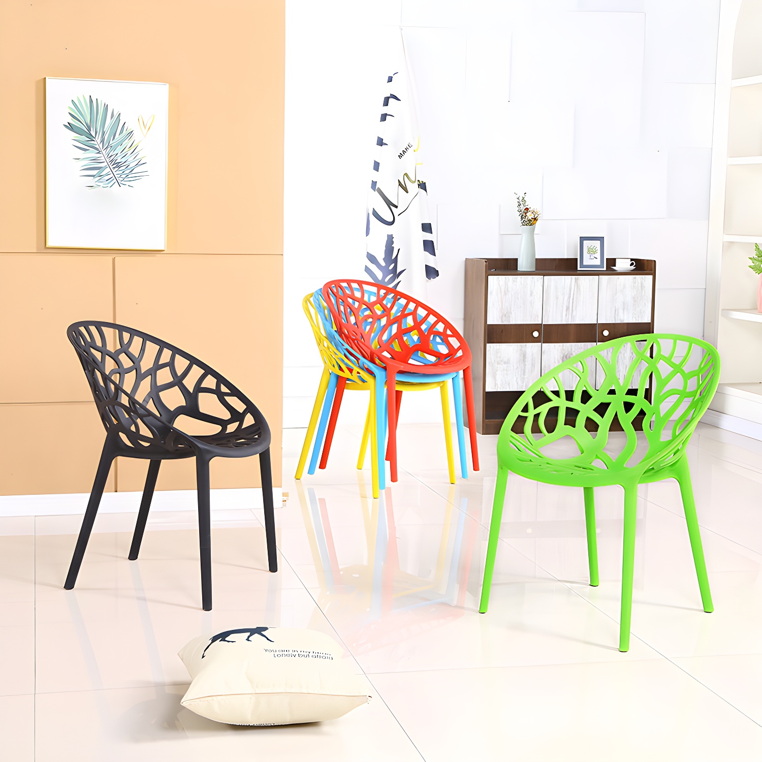 Contemporary Plastic Dining Room Chairs Armless Open Back Dining Side Chair for Restaurant - image 11