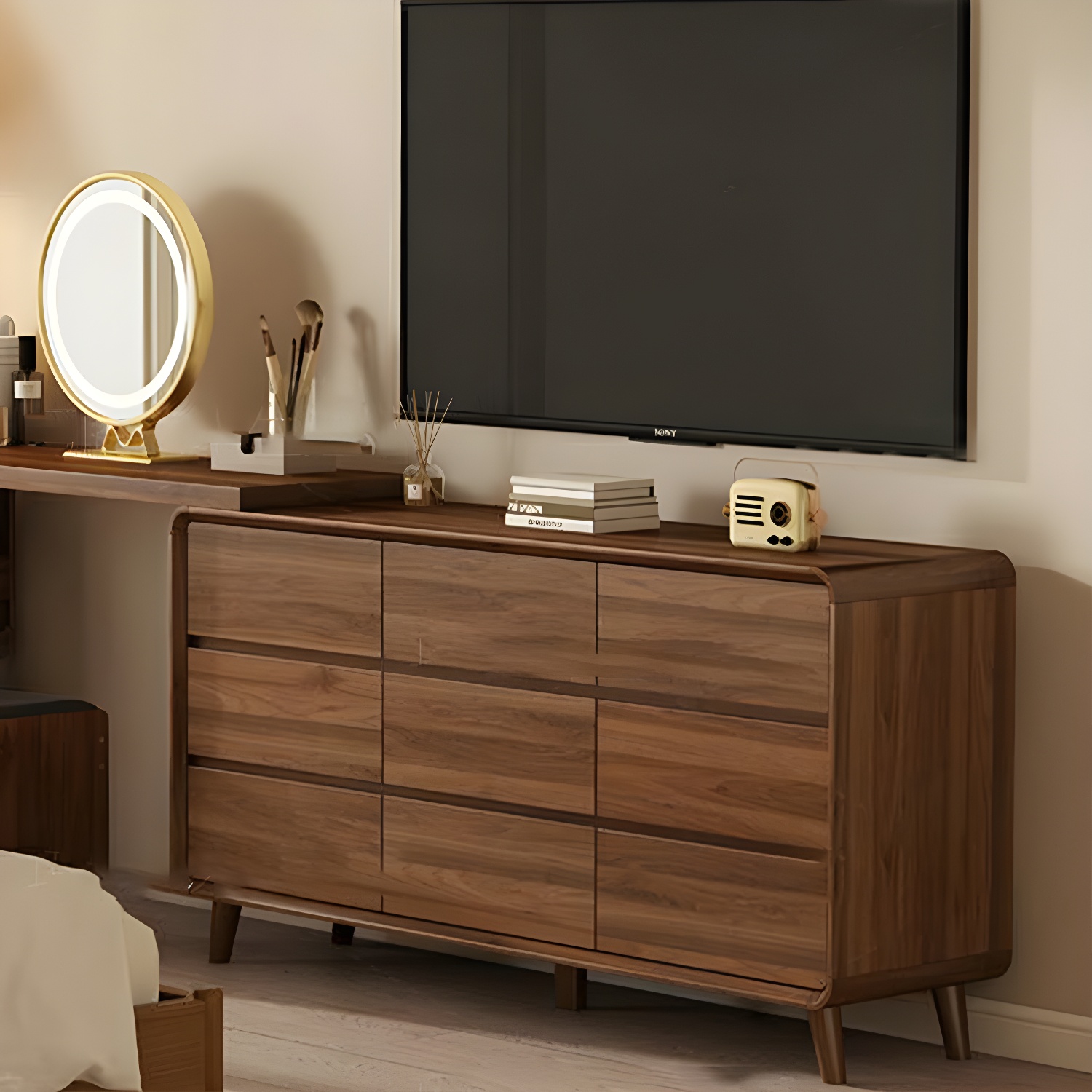 Drawers Included Rubber Wood Chest Brown Wood Grain Design for Home - image 5