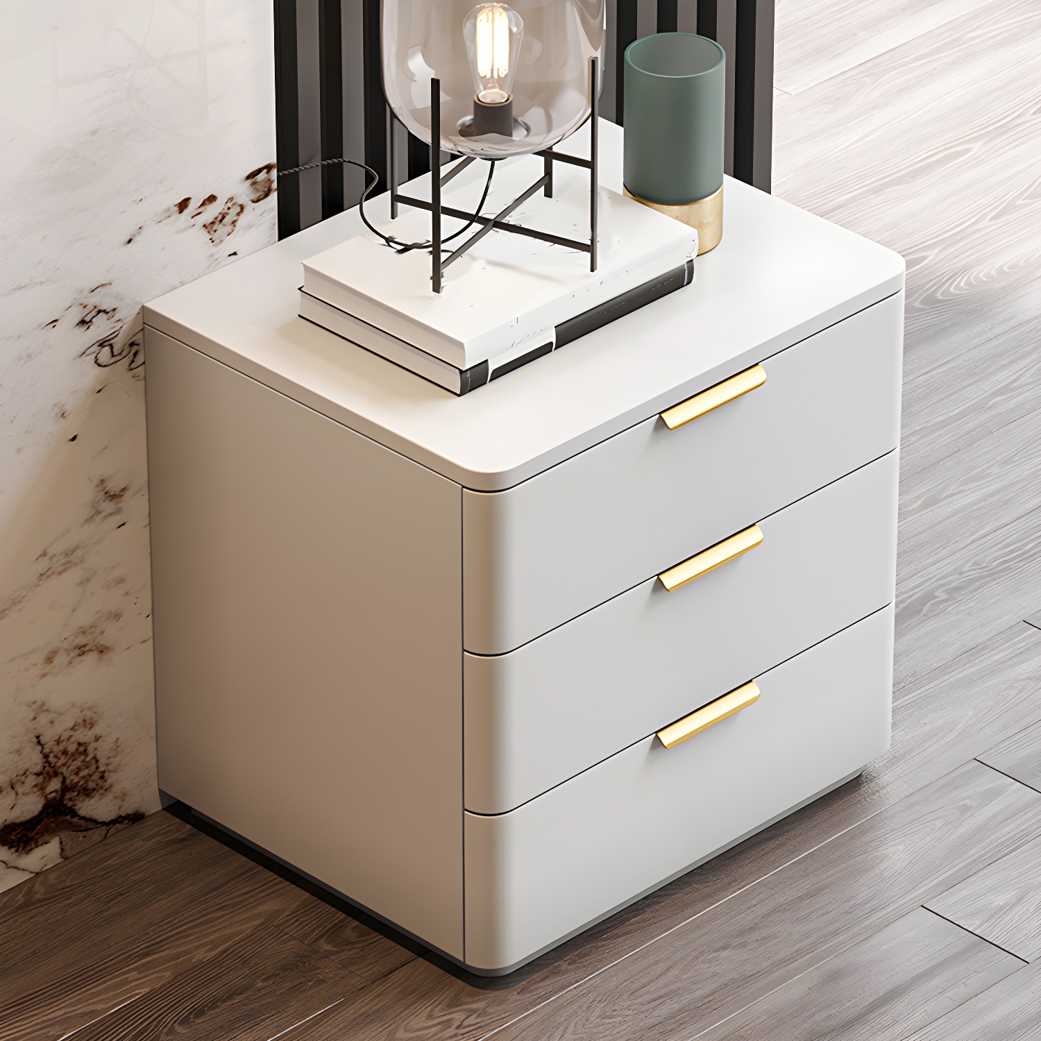Contemporary Accent Table Nightstand Leather Nightstand with 3 Drawers - image 12