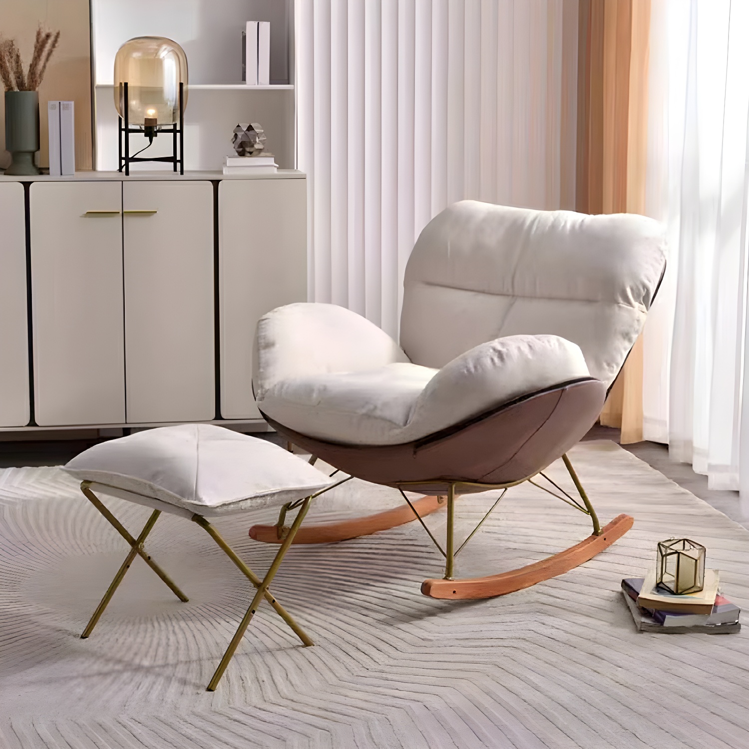 Modern Upholstered Indoor Rocking Chair with Removable Cushions and Slipcover for Enhanced Comfort - image 12