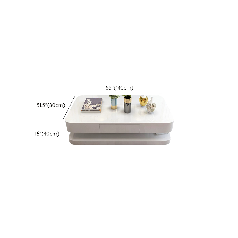 White Modern Coffee Table with Rectangular Wood Top & Block Base - image 19