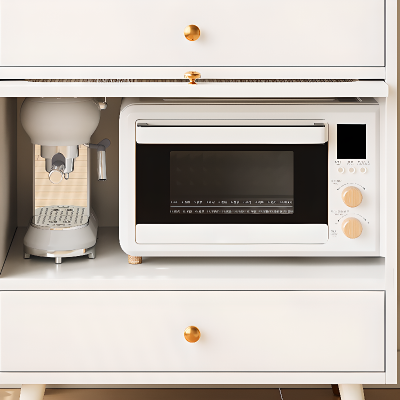 Simple Narrow Microwave Shelf Cabinet with 2 Drawers, Sintered Stone Countertop, Glazed Door, and Adjustable Shelving - image 14