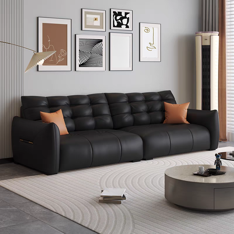 Tear Resistant Standard Sofa with Pu/Flannel Upholstery in Black/White/Light Green