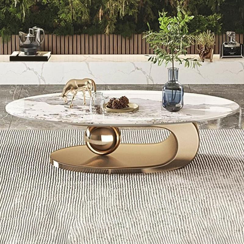 Luxurious Abstract Base Coffee Table with Elliptic Scratch-Resistant Stone Top - image 4