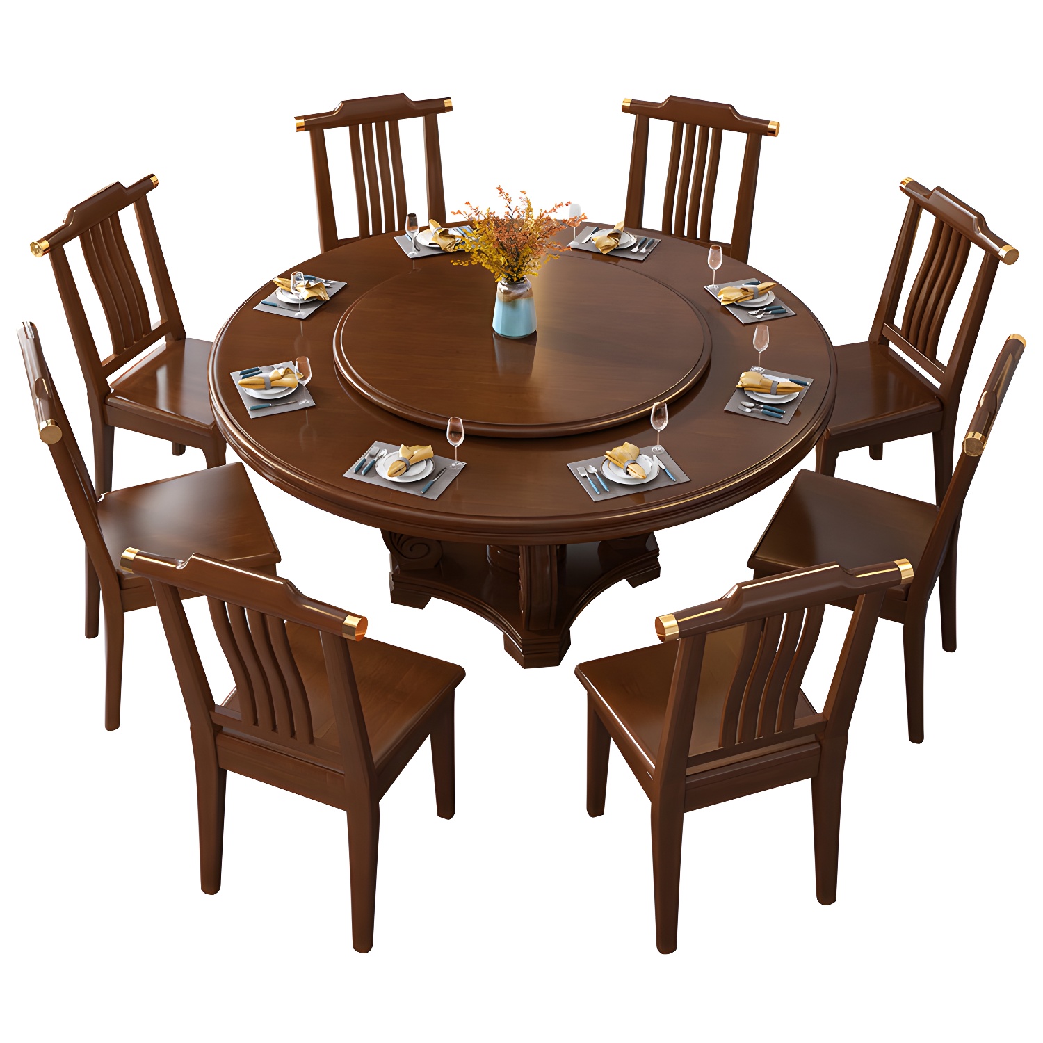 Round Solid Wood Dining Table Modern Turntable Furniture with Pedestal Base - image 10